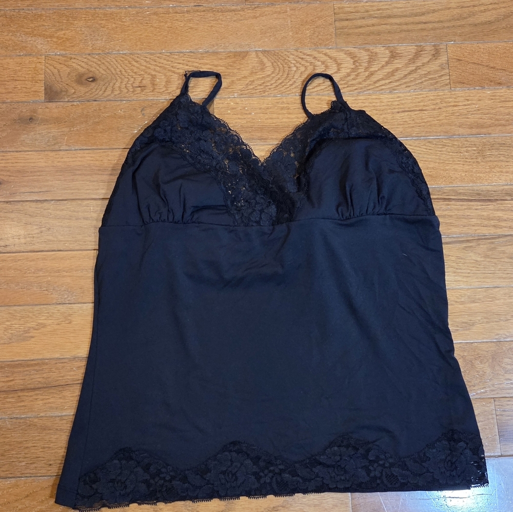 PINK Black Lace Trim Cami Tank Top